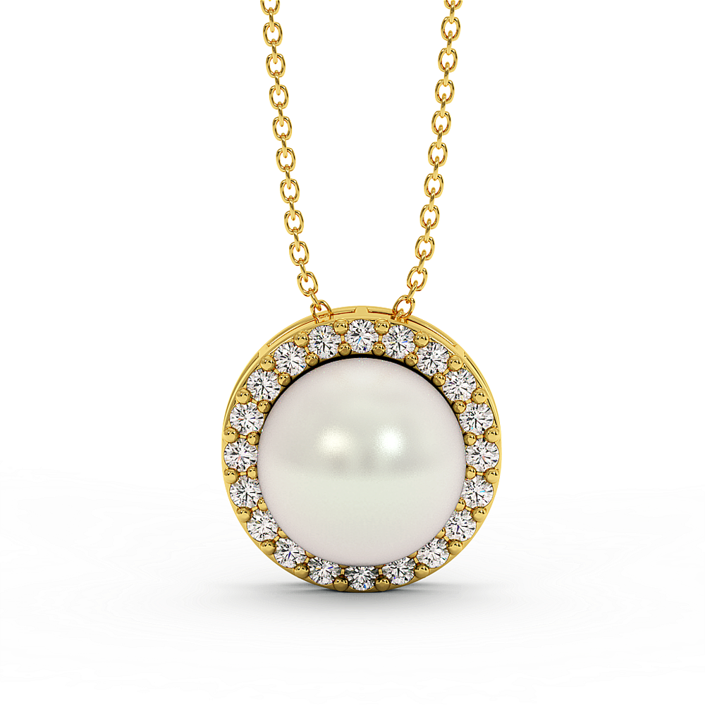 18K Gold Diamond Pearl Necklace